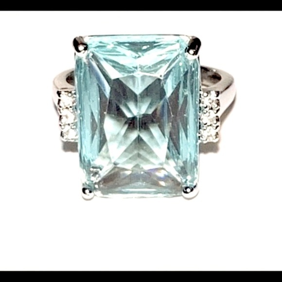 981 Ct Aquamarine 18k White Gold Vermeil Huge Ring Diamond 981 Ct Aquamarine 18k White Gold Vermeil Huge Ring Diamond